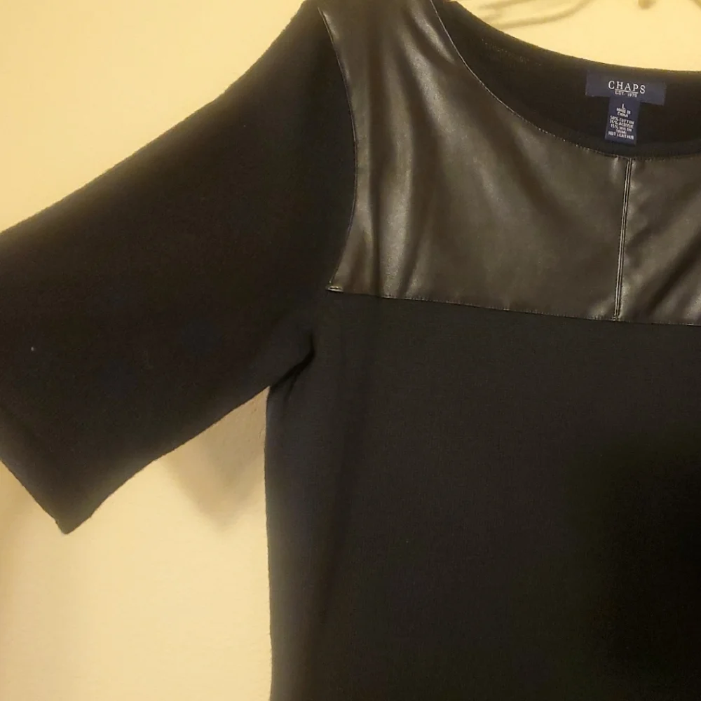 Chaps Black Dress with Faux Leather Detail - Picture 5 of 10